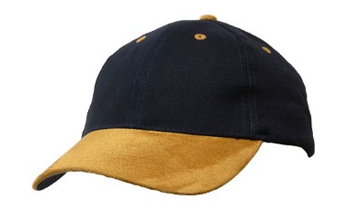 Heavy brushed cap met suède klep navy/bruin