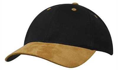 Heavy brushed cap met suède klep zwart/bruin
