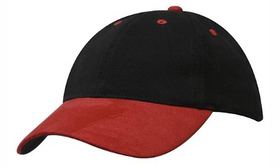 Heavy brushed cap met suède klep zwart/rood