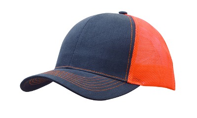 Brushed trucker cap met contrasterende sticksels houtskool/oranje