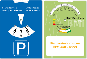 Kartonnen parkeerschijf met BMI meter