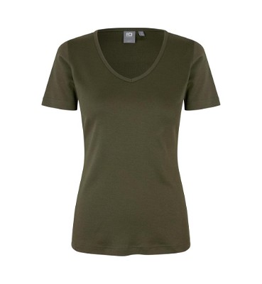 ID interlock dames T-shirt met V-hals olijfgroen