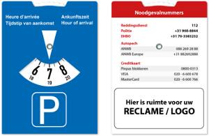 Kartonnen parkeerschijf met noodnummers