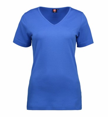 ID interlock dames T-shirt met V-hals azuurblauw