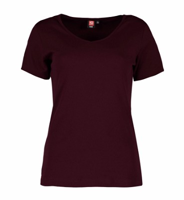 ID interlock dames T-shirt met V-hals donker bordeaux