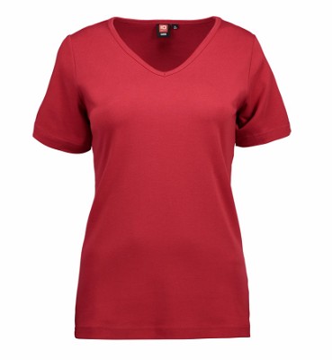 ID interlock dames T-shirt met V-hals rood