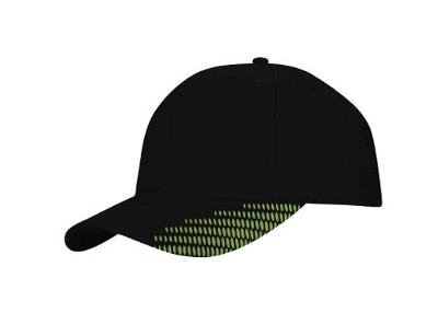 Ademende polyester twill cap met flitsafdruk zwart/groeen