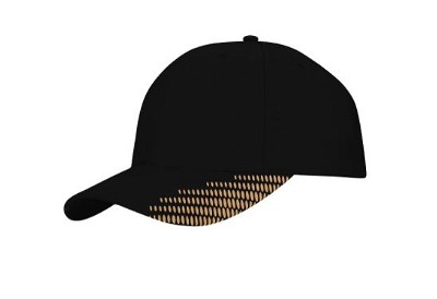 Ademende polyester twill cap met flitsafdruk zwart/goud