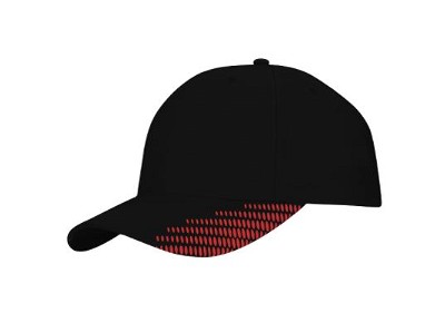 Ademende polyester twill cap met flitsafdruk zwart/rood