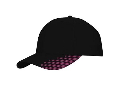 Ademende polyester twill cap met flitsafdruk zwart/roze