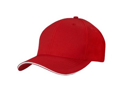 Ademende polyester twill cap met sandwich klep rood/wit