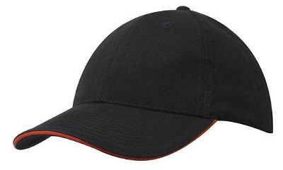 Heavy brushed cap met sandwich zwart/oranje