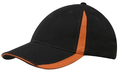 Heavy brushed cap met inzetstukken zwart/oranje