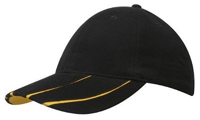 Heavy brushed cap met gelamineerde klep zwart/goud