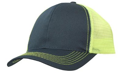 Ademende poly twill trucker cap met mesh achterkant NAVY/groen