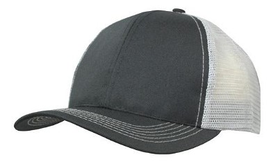 Ademende poly twill trucker cap met mesh achterkant zwart/grijs