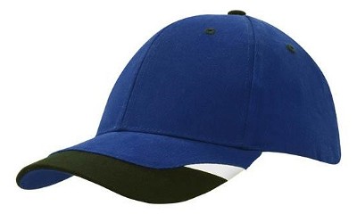 Heavy brushed cap met driekleurige klep koningsblauw/zwart/wit