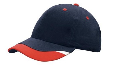 Heavy brushed cap met driekleurige klep navy/rood/wit