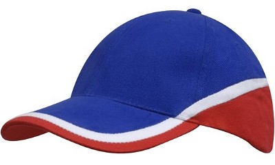 Heavy brushed driekleurige cap koningsblauw/wit/rood