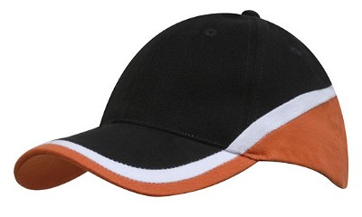 Heavy brushed driekleurige cap zwart/wit/oranje