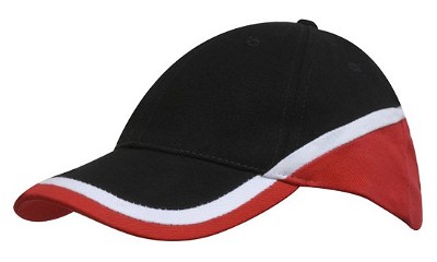 Heavy brushed driekleurige cap zwart/wit/rood