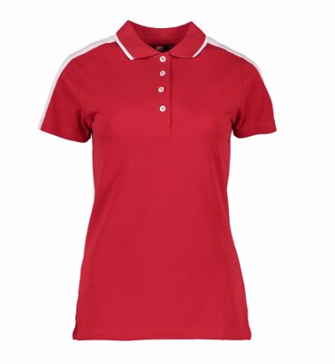 ID dames poloshirt met contrasterende band rood