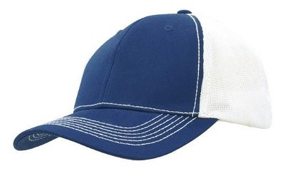 Chino twill cap met tech mesh achterkant wit/koningsblauw