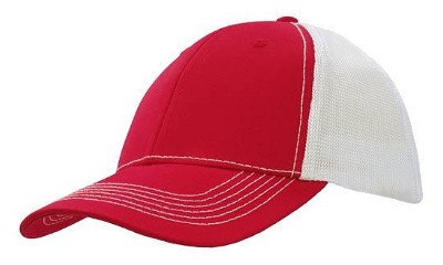 Chino twill cap met tech mesh achterkant wit/rood