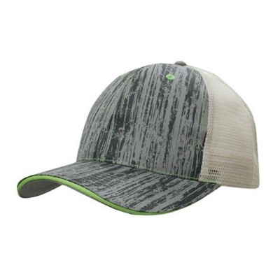 Polyester trucker cap met houtprint en mesh achterkant groen