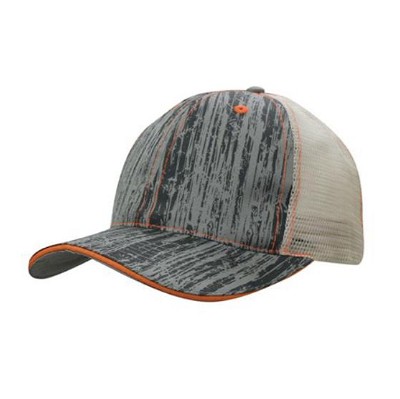 Polyester trucker cap met houtprint en mesh achterkant oranje