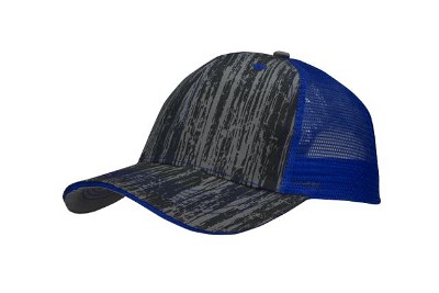 Trucker cap met houtprint en mesh achterkant koningsblauw