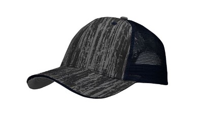 Trucker cap met houtprint en mesh achterkant navy