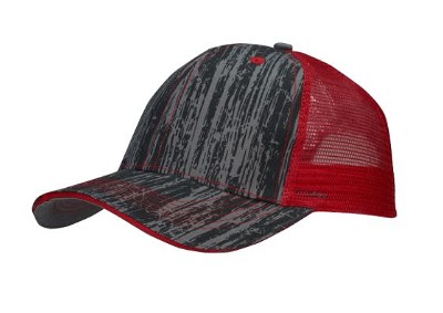 Trucker cap met houtprint en mesh achterkant rood