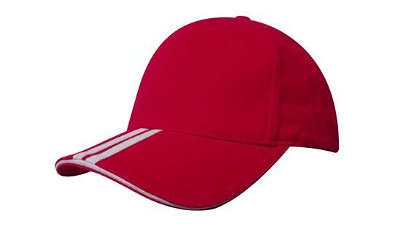 Heavy brushed cap met sandwich en contrasterende strepen rood/wit