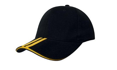 Heavy brushed cap met sandwich en contrasterende strepen zwart/gou