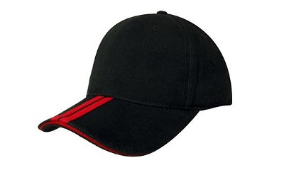 Heavy brushed cap met sandwich en contrasterende strepen zwart/rood