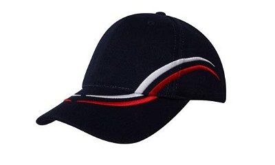 Heavy brushed cap met gebogen details navy/wit/rood