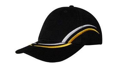 Heavy brushed cap met gebogen details zwart/wit/goud