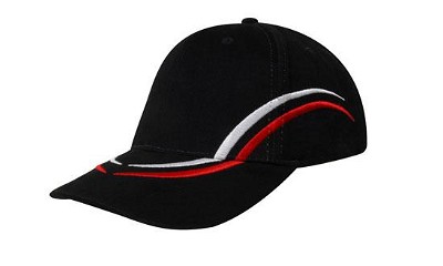 Heavy brushed cap met gebogen details zwart/wit/rood