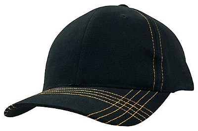 Heavy brushed cap met kruislingse contrasterende stiksels navy/gou