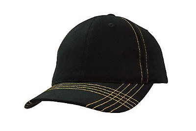Heavy brushed cap met kruislingse contrasterende stiksels zwart/goud