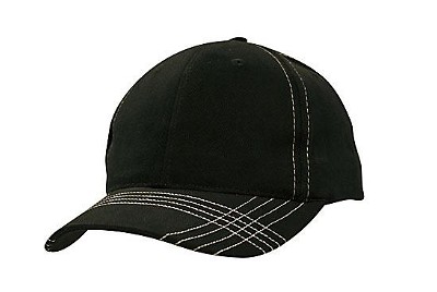 Heavy brushed cap met kruislingse contrasterende stiksels zwart/wit