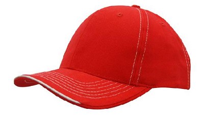 Heavy brushed cap met contrasterende stiksels en open lip sandwich rood/wit