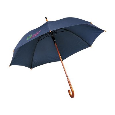 Paraplu met gebogen houten handvat blauw