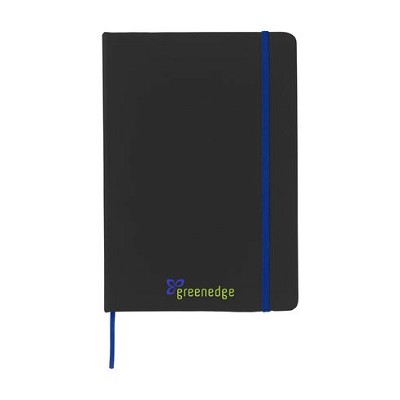 Zwart notitieboekje met gekleurd elastiek A5 blauw