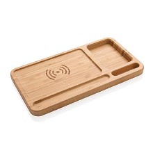 Bamboe desk organizer met draadloze oplader