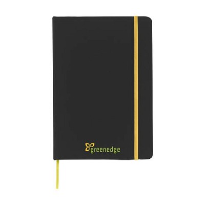 Zwart notitieboekje met gekleurd elastiek A5 geel