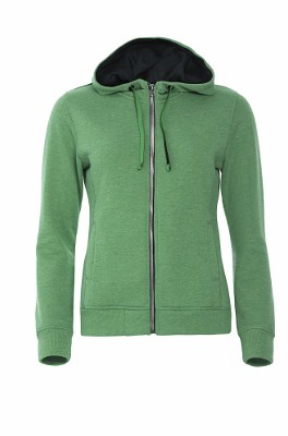 Classic dames hoodie met rits groen-melange