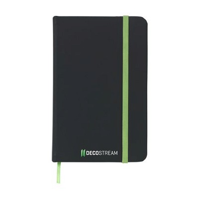 Zwart notitieboekje met gekleurd elastiek A6 lichtgroen
