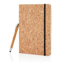 A5 kurken notitieboek met bamboe pen in set